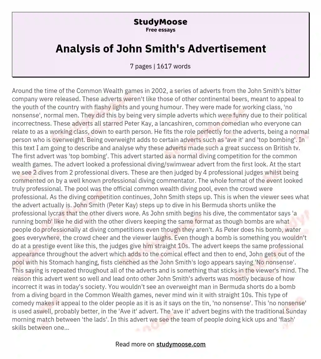 Analysis of John Smith's Advertisement essay