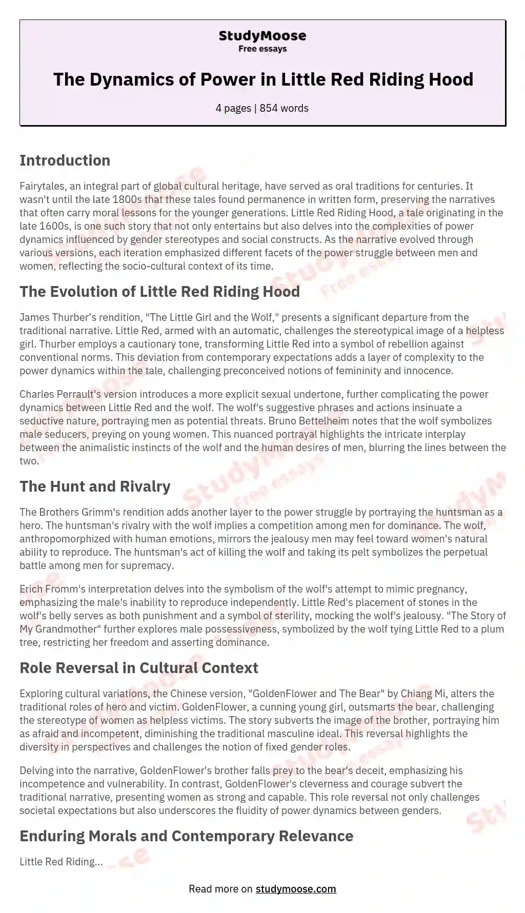 Under ~ Terminal Prelude Analysis of Little Red Riding Hood Fairy Tales Free Essay Example