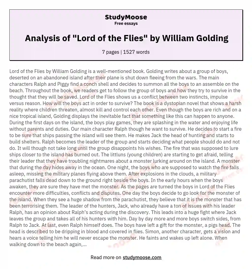 Analysis of "Lord of the Flies" by William Golding