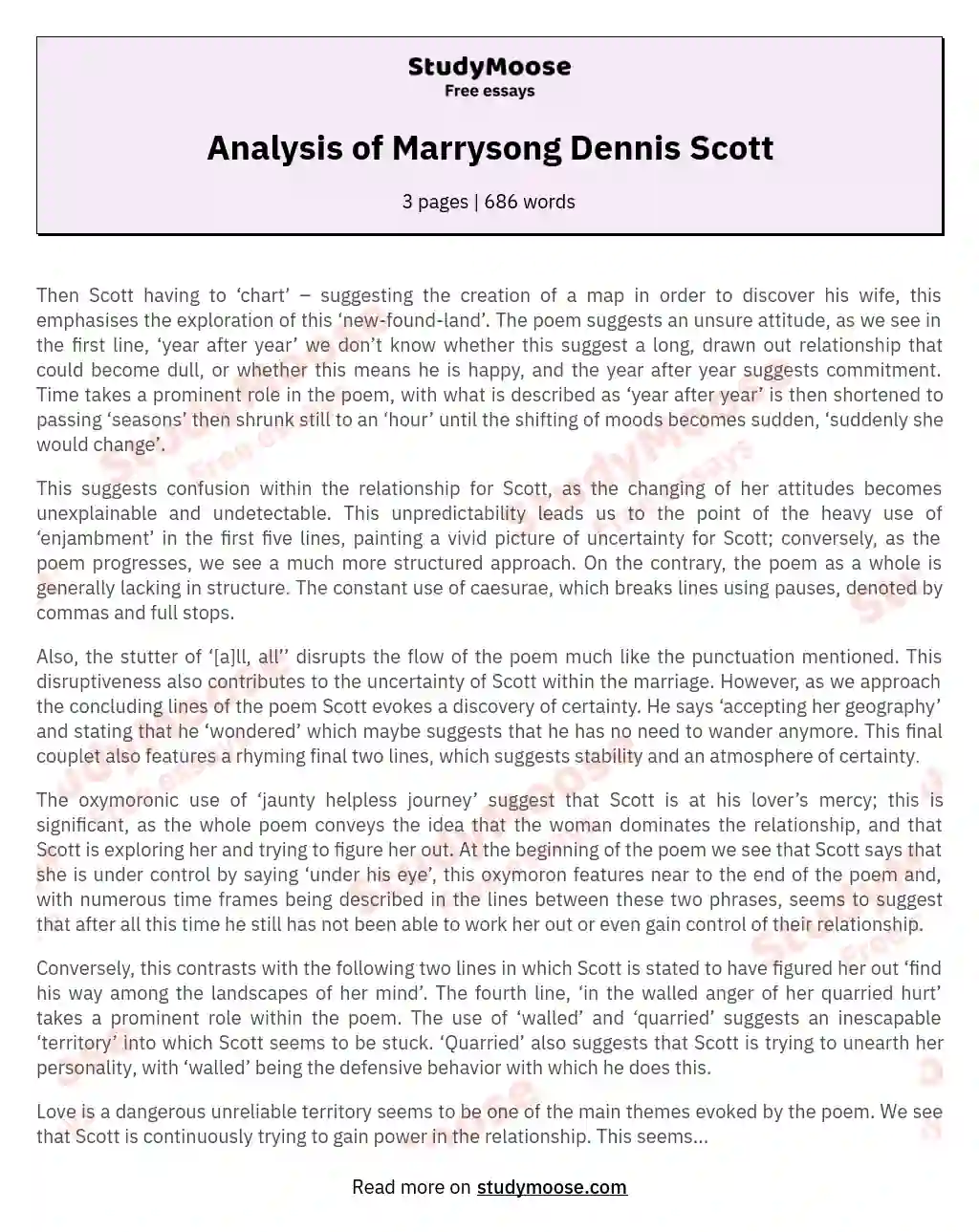 Analysis of Marrysong Dennis Scott