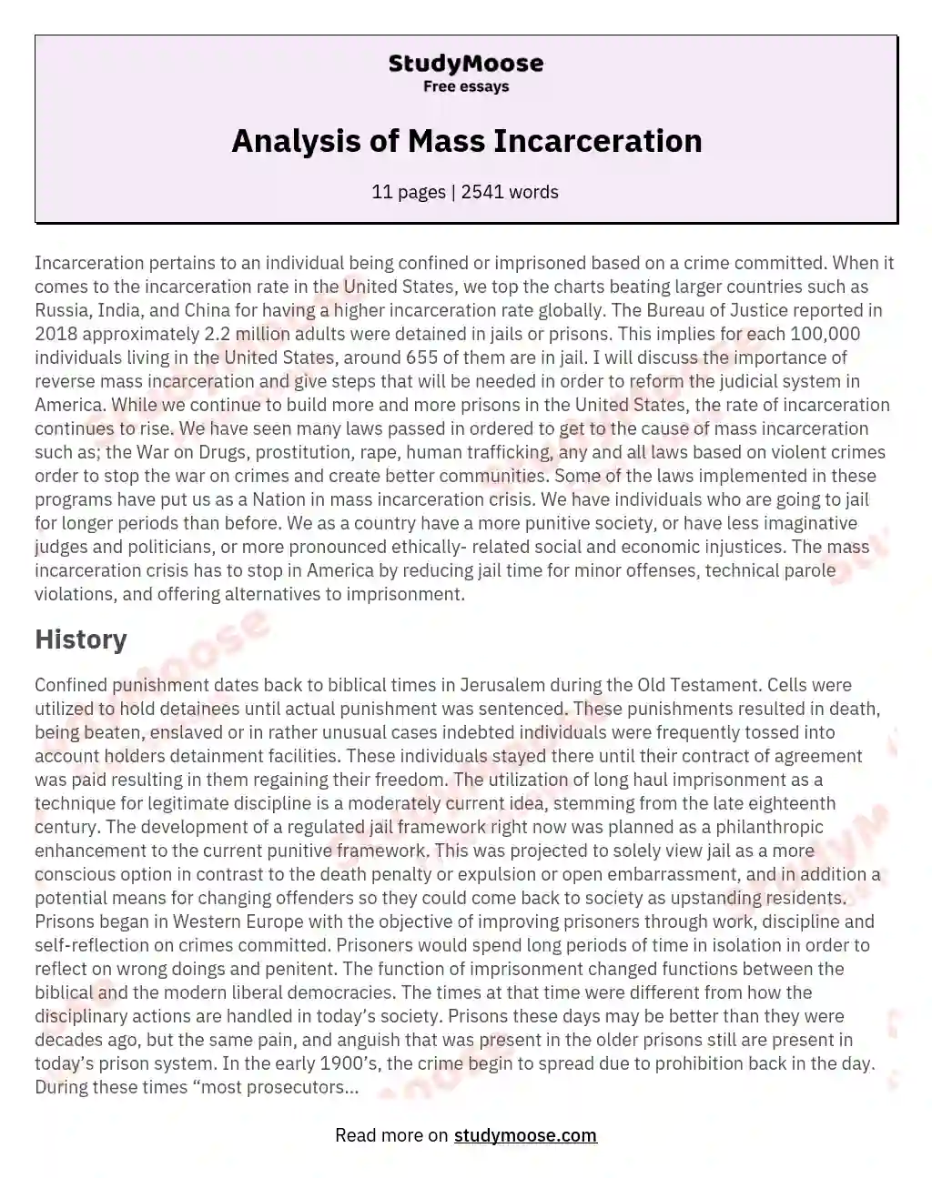 Analysis of Mass Incarceration essay