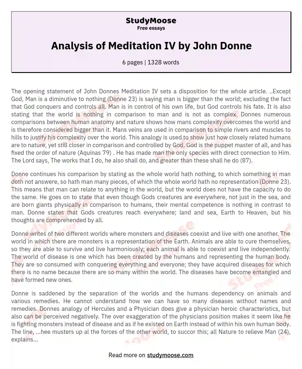 Analysis of Meditation IV by John Donne essay