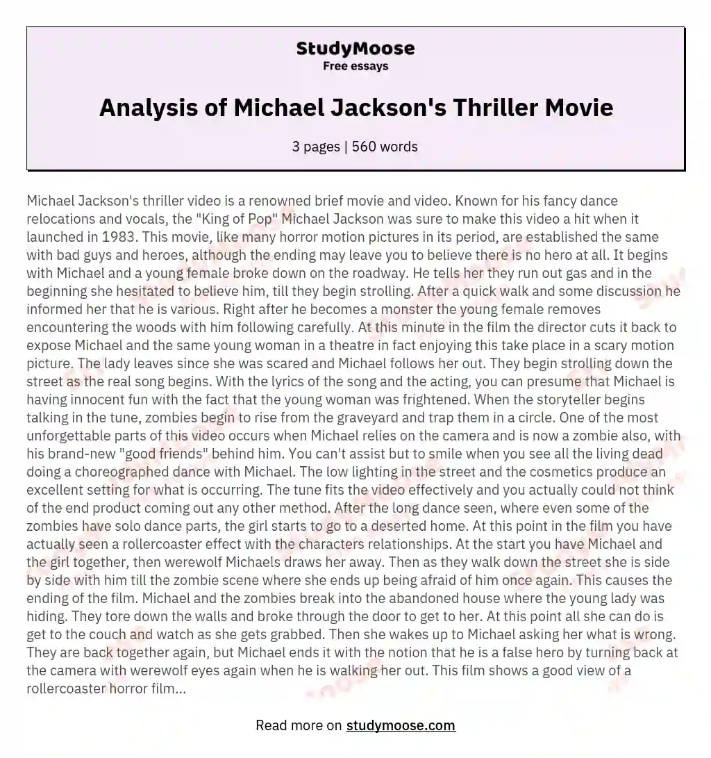 Analysis of Michael Jackson's Thriller Movie
