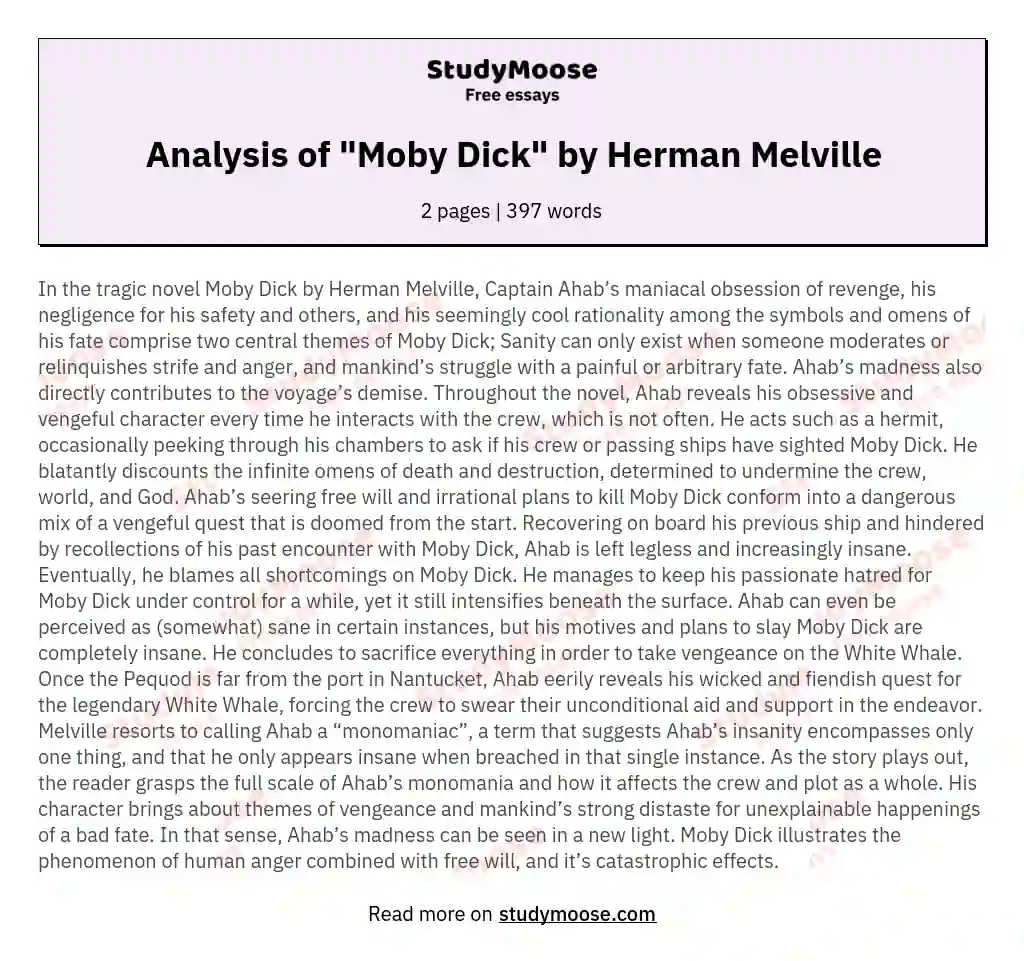 Analysis of "Moby Dick" by Herman Melville