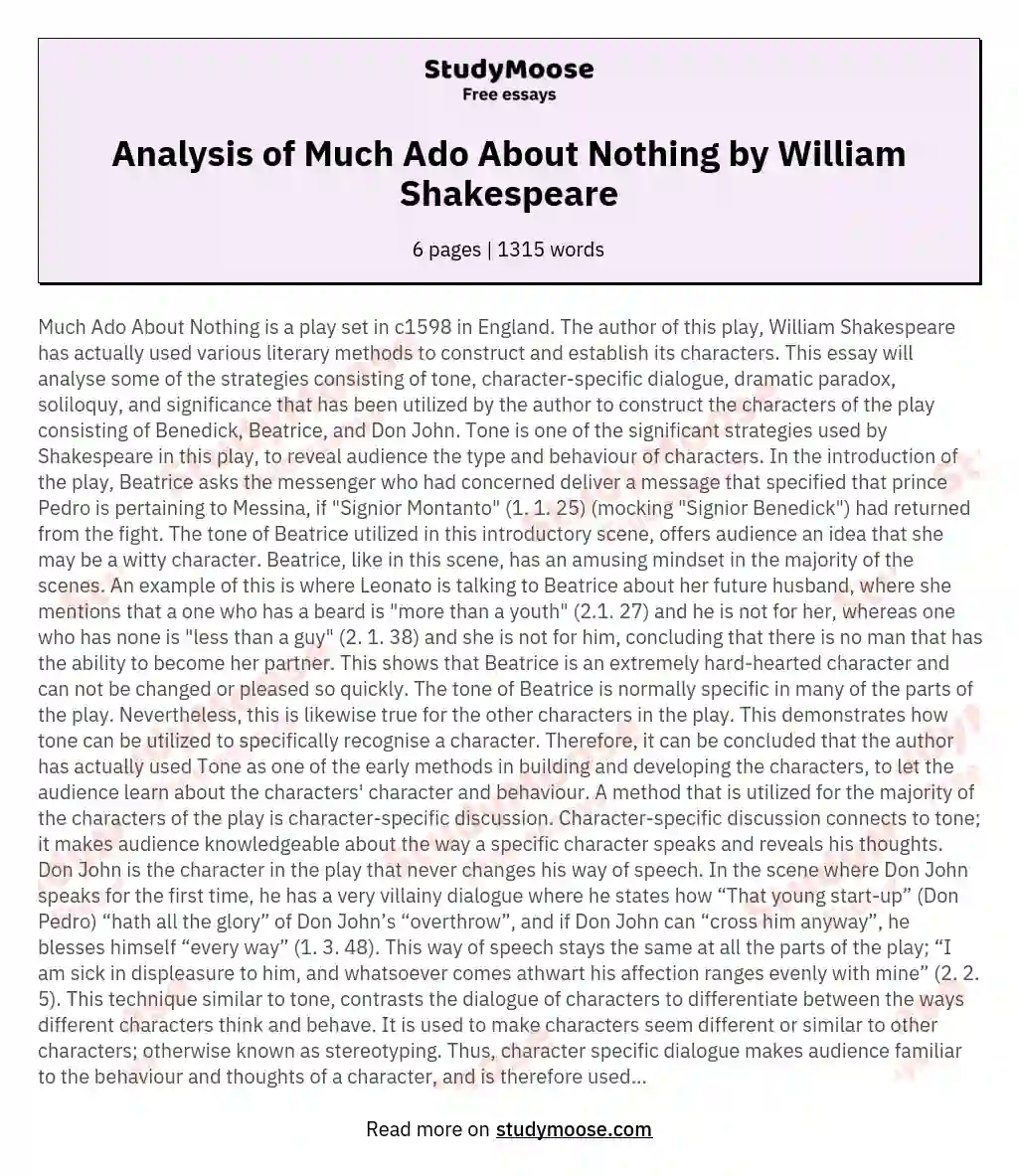 much ado about nothing essay