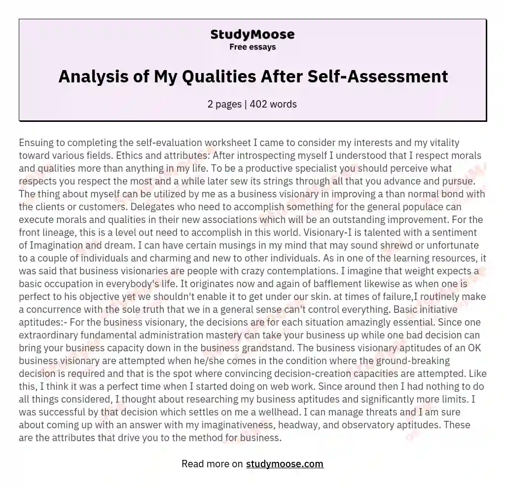 Analysis of My Qualities After Self-Assessment essay