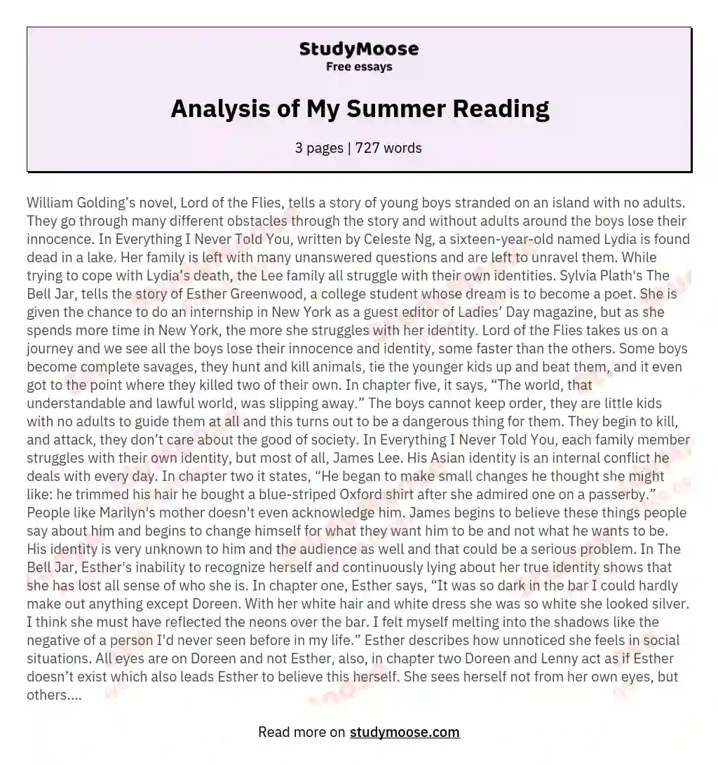 Analysis of My Summer Reading