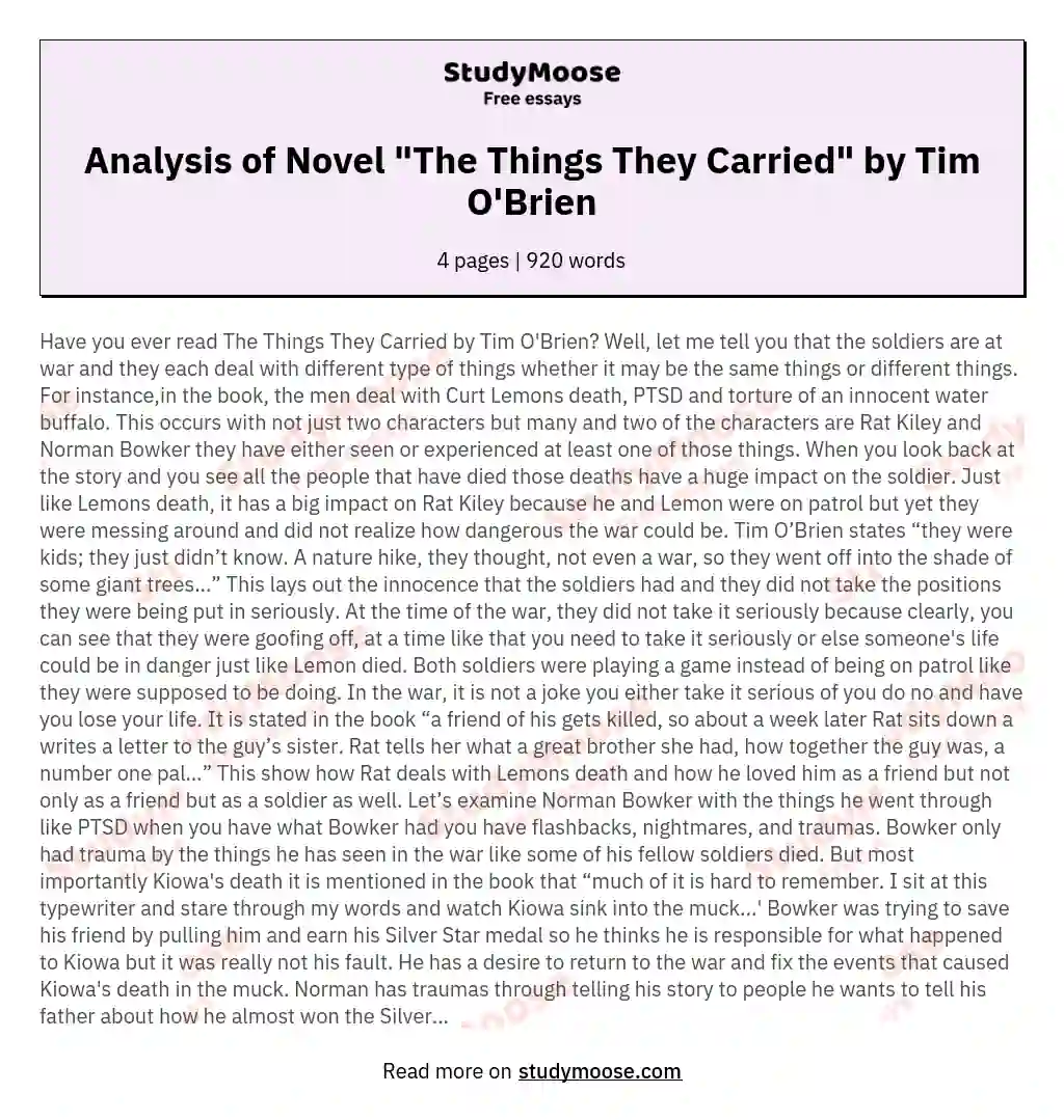 Analysis of Novel "The Things They Carried" by Tim O'Brien
