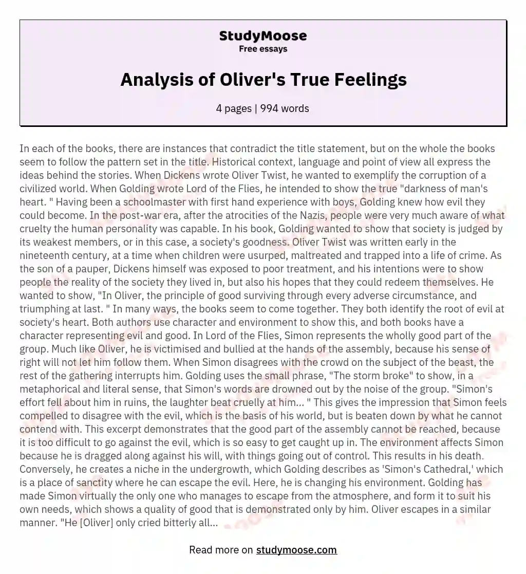 Analysis of Oliver's True Feelings