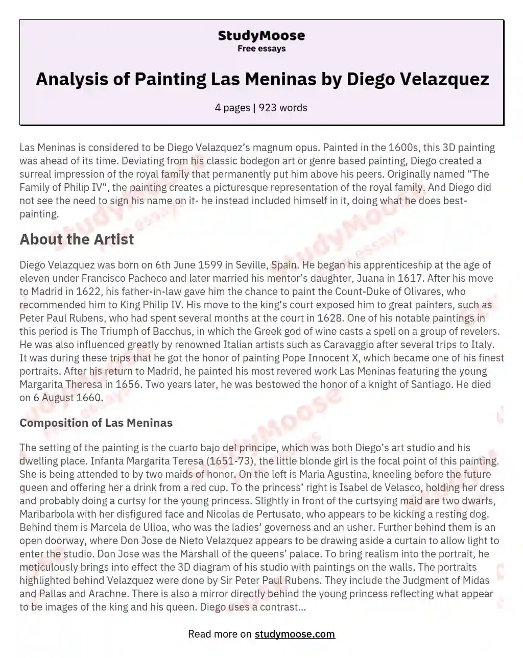 Analysis of Painting Las Meninas by Diego Velazquez