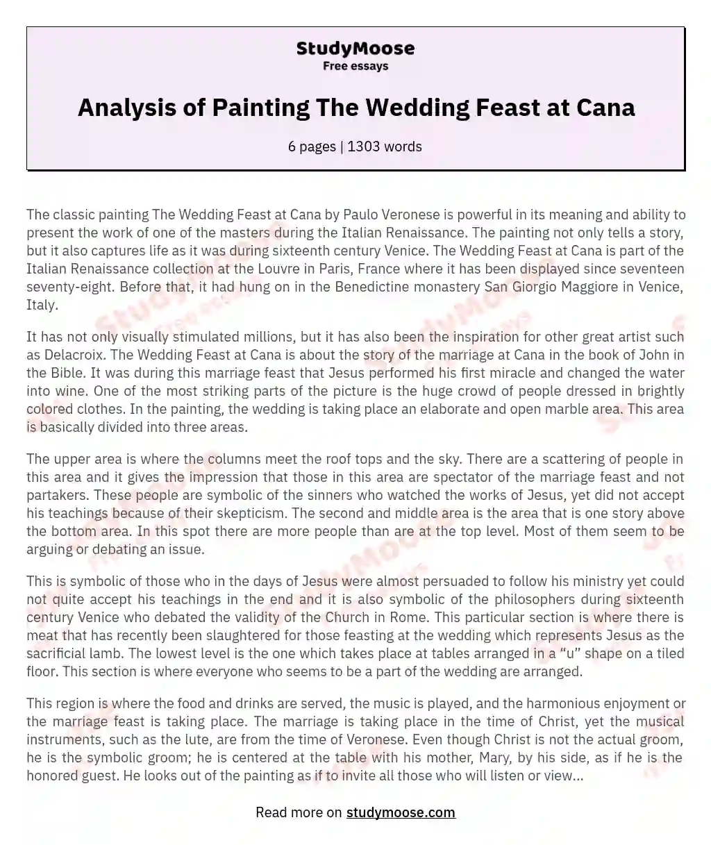 Analysis of Painting The Wedding Feast at Cana essay