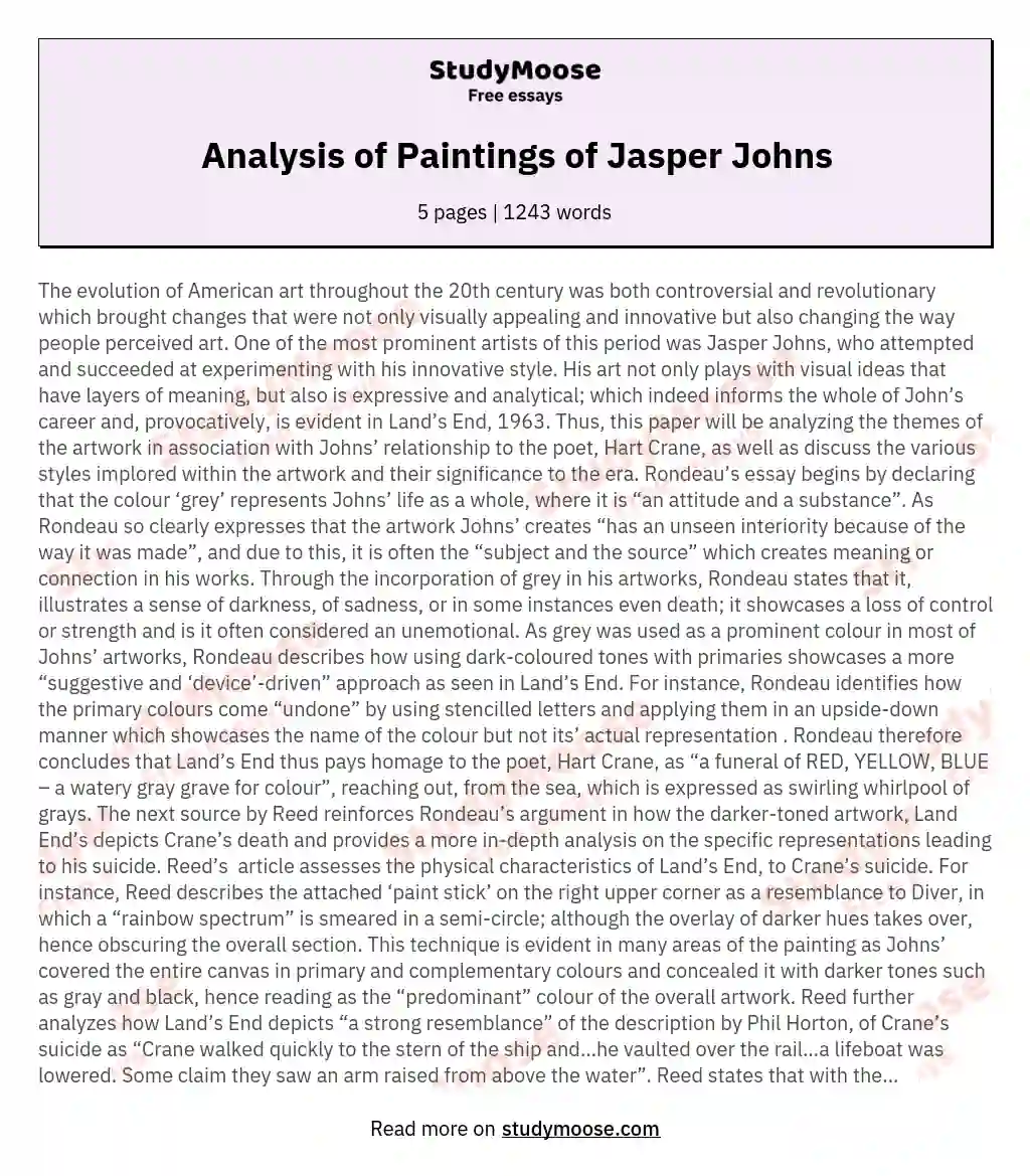 Analysis of Paintings of Jasper Johns essay