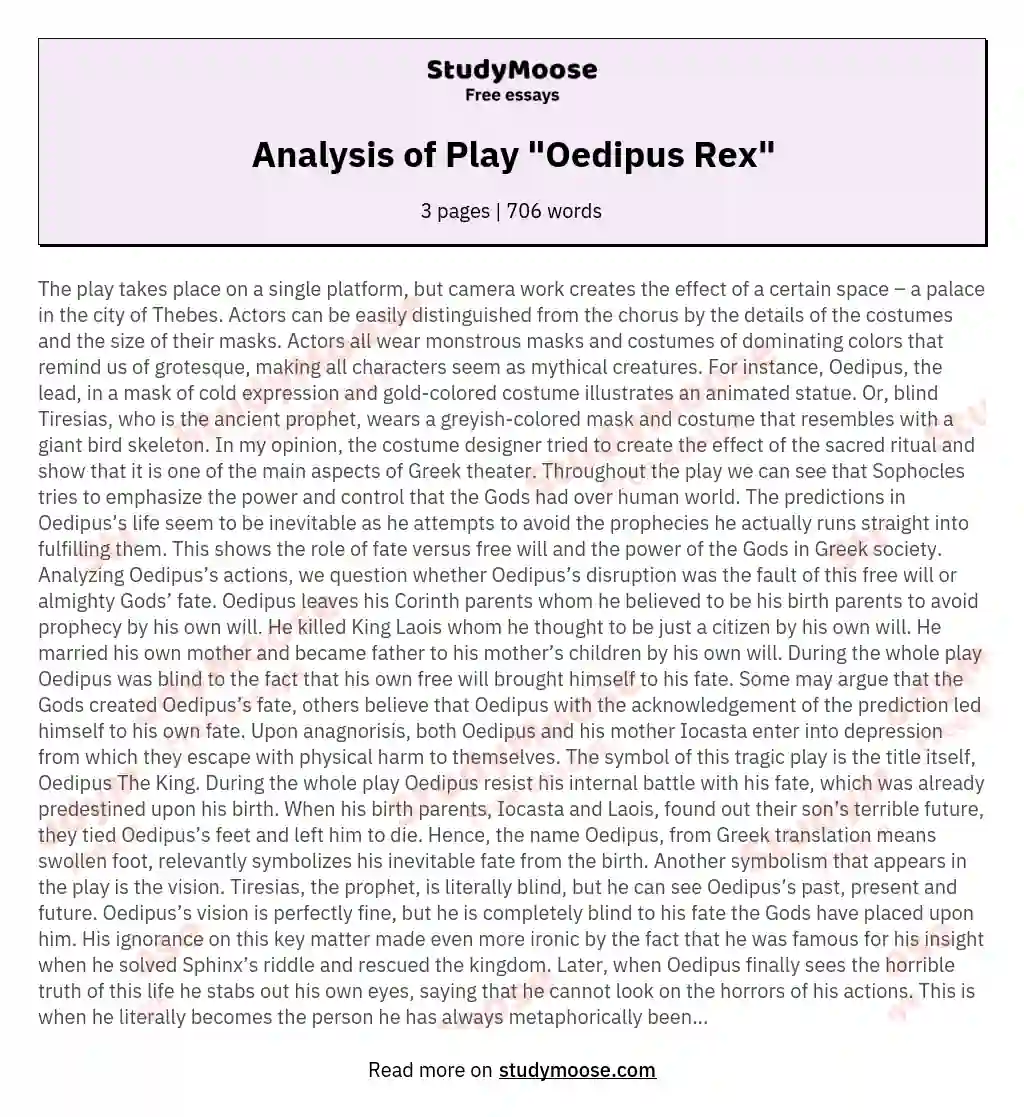 Analysis of Play "Oedipus Rex" essay