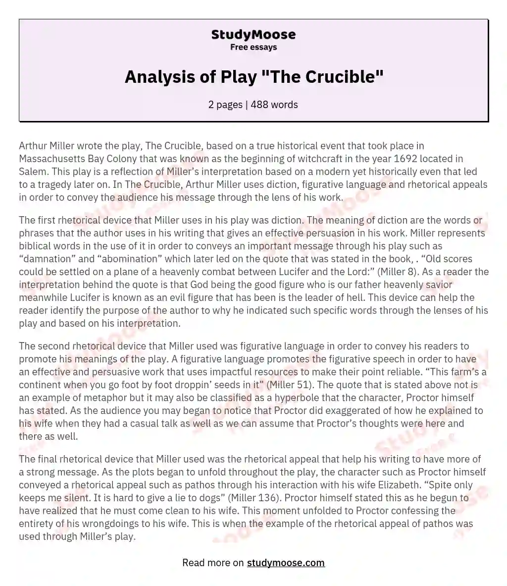 Analysis of Play "The Crucible"