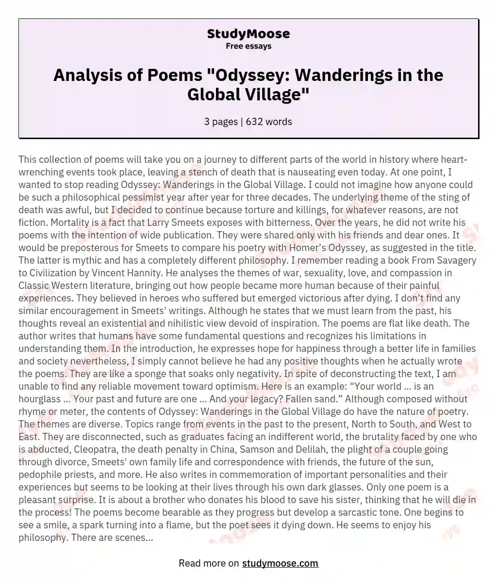Analysis of Poems "Odyssey: Wanderings in the Global Village" essay