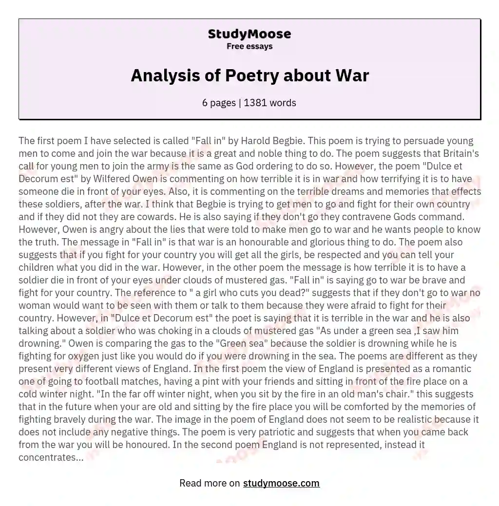 Analysis of Poetry about War essay