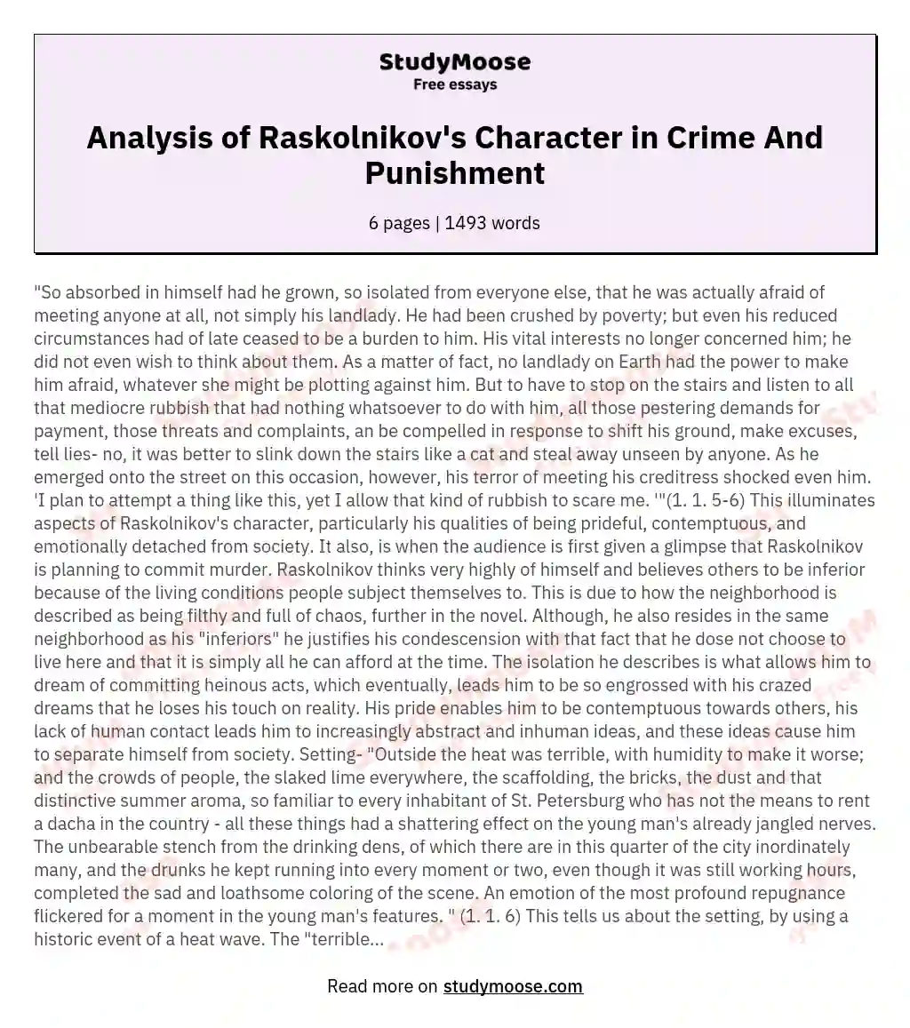 Analysis of Raskolnikov's Character in Crime And Punishment essay