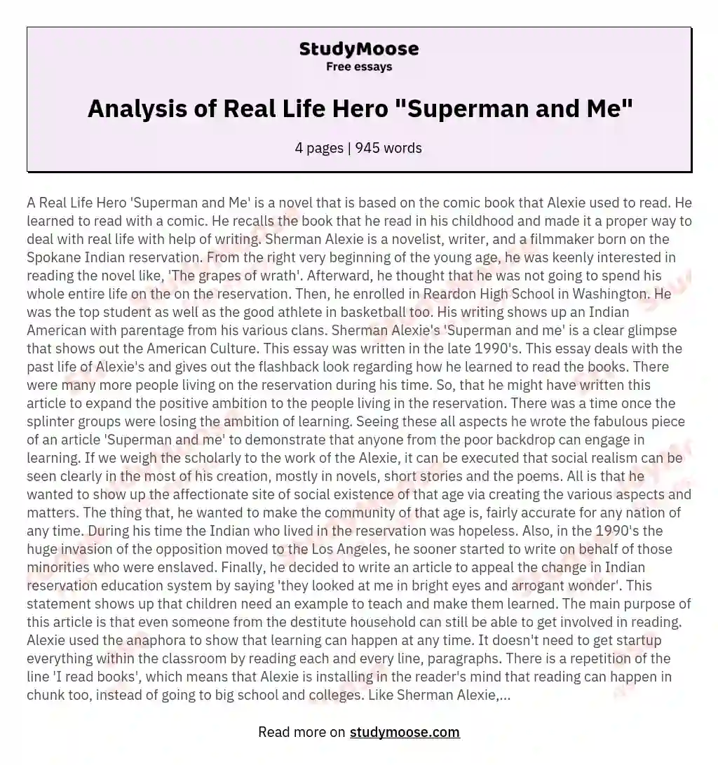 Analysis of Real Life Hero "Superman and Me"