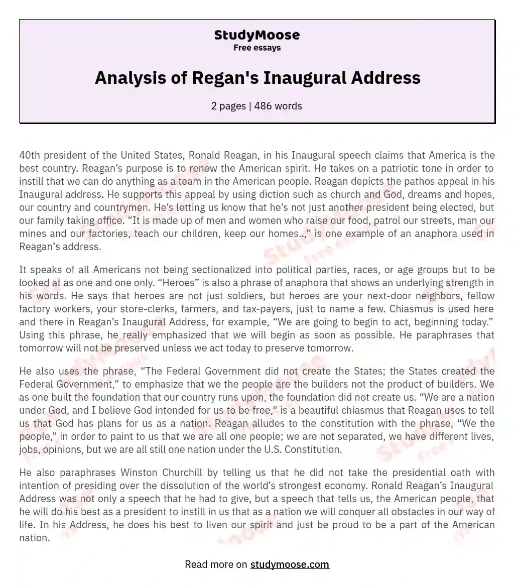 Analysis of Regan's Inaugural Address