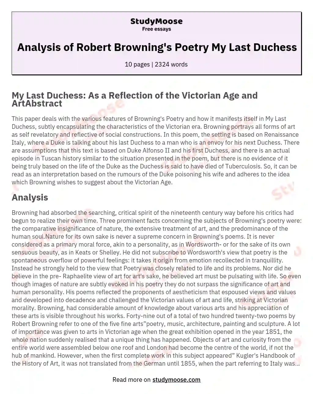 critical appreciation of my last duchess by robert browning