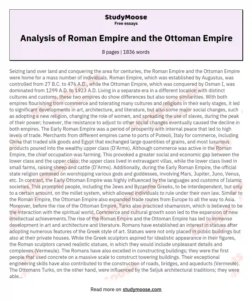 Analysis of Roman Empire and the Ottoman Empire