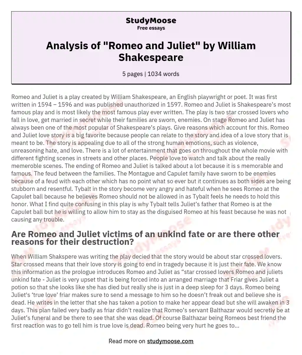 Analysis of "Romeo and Juliet" by William Shakespeare essay