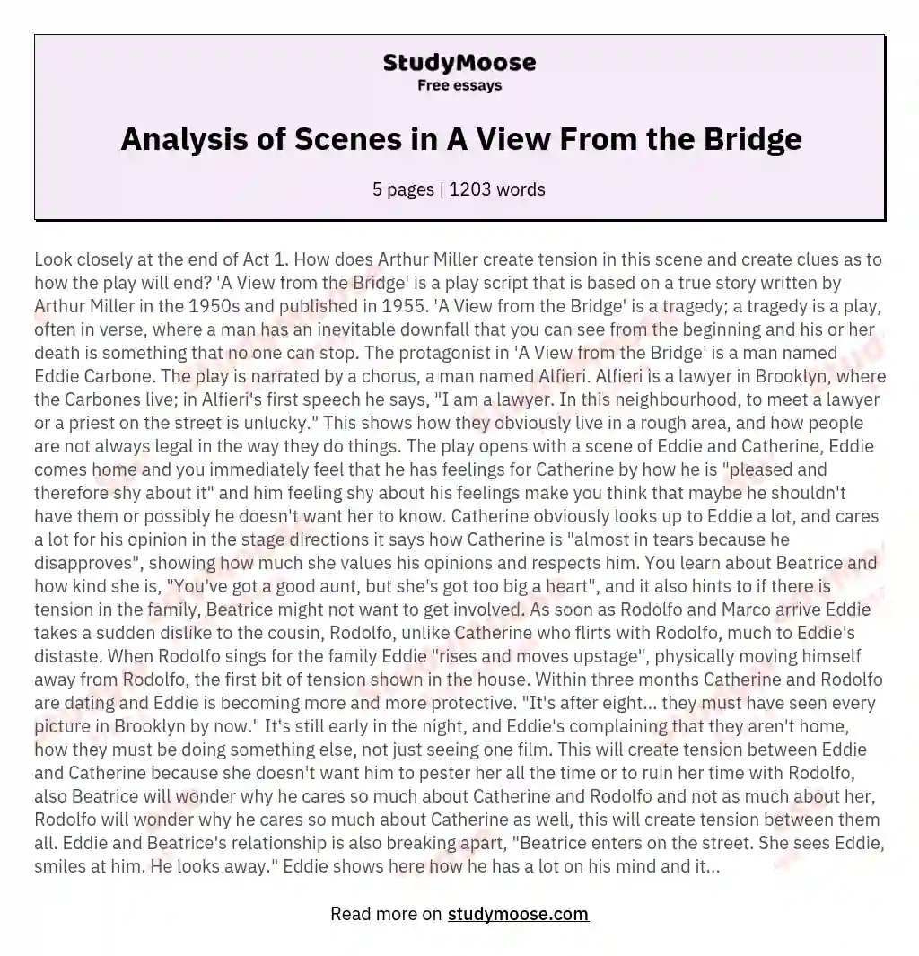 Analysis of Scenes in A View From the Bridge essay