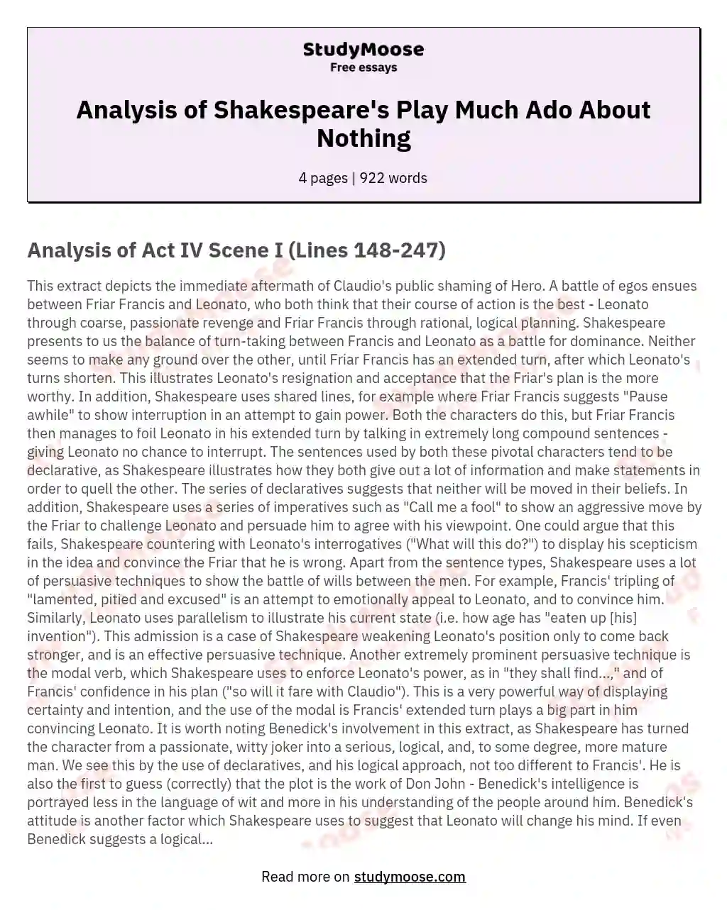 Analysis of Shakespeare's Play Much Ado About Nothing essay