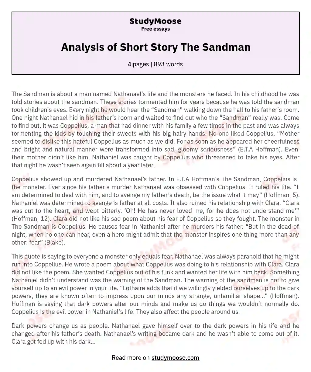 Analysis of Short Story The Sandman essay