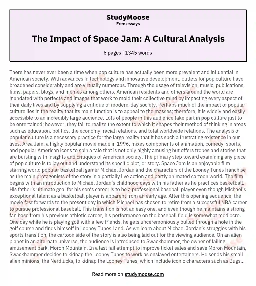The Impact of Space Jam: A Cultural Analysis essay