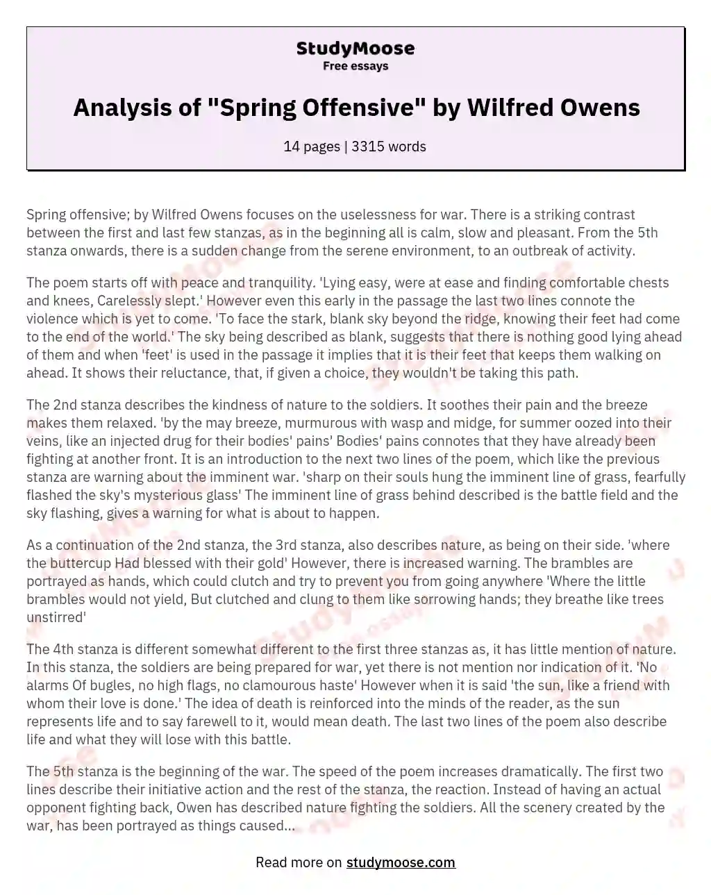 Analysis of "Spring Offensive" by Wilfred Owens essay