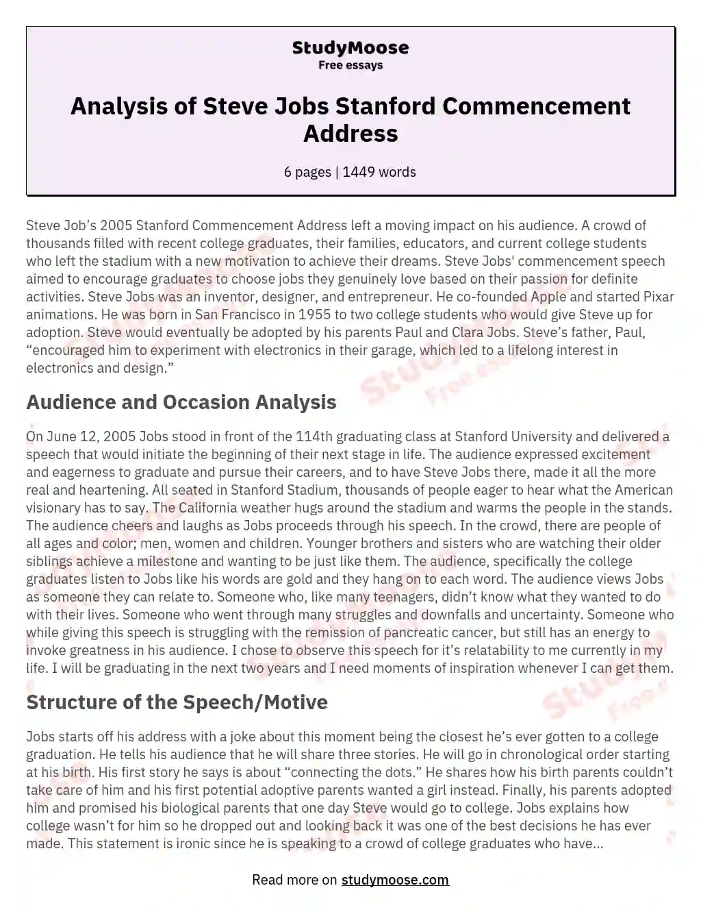 Analysis of Steve Jobs Stanford Commencement Address