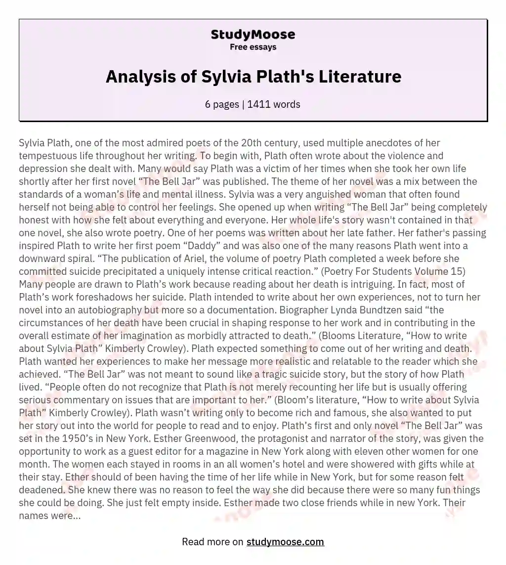 Analysis of Sylvia Plath's Literature essay
