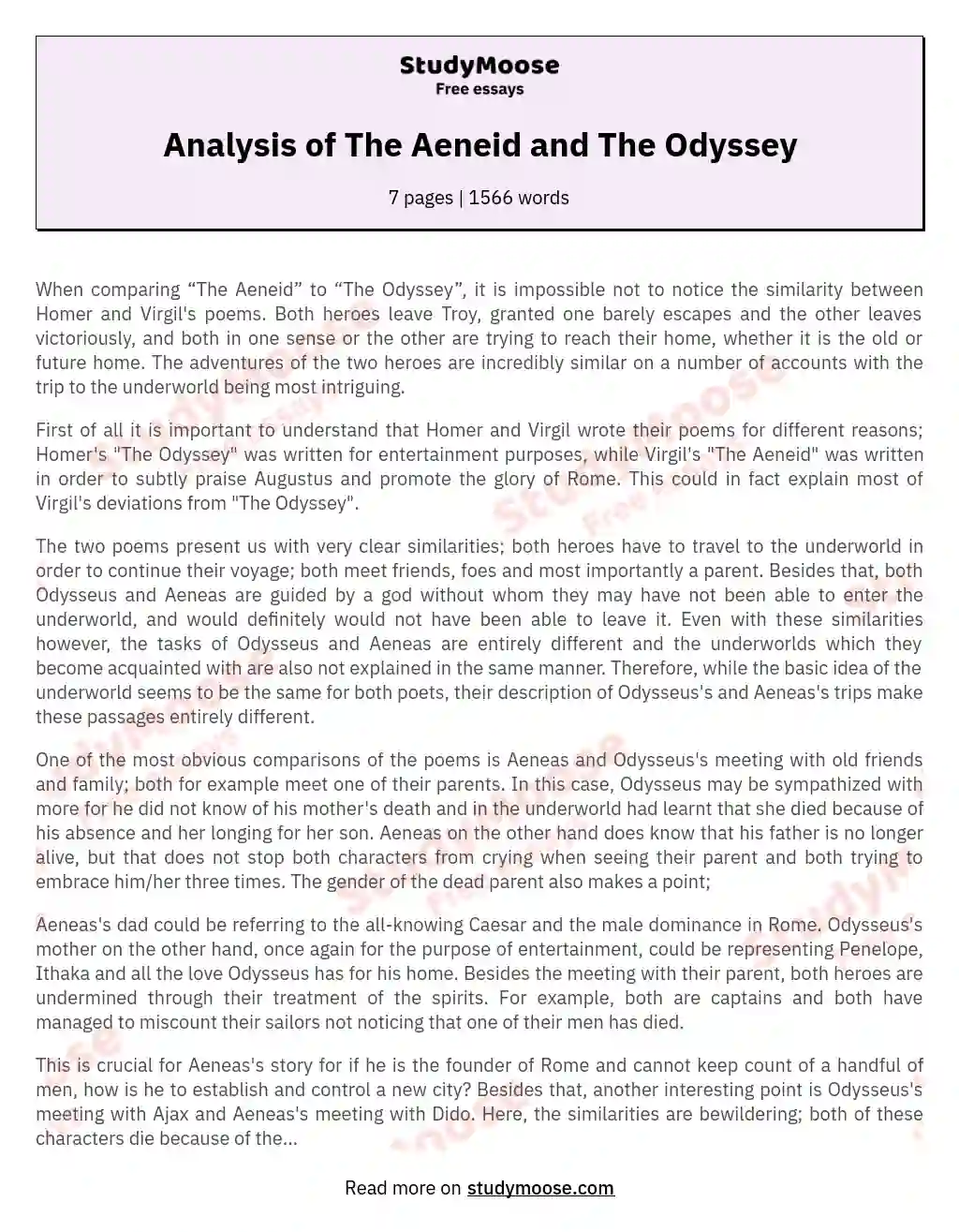 Analysis of The Aeneid and The Odyssey