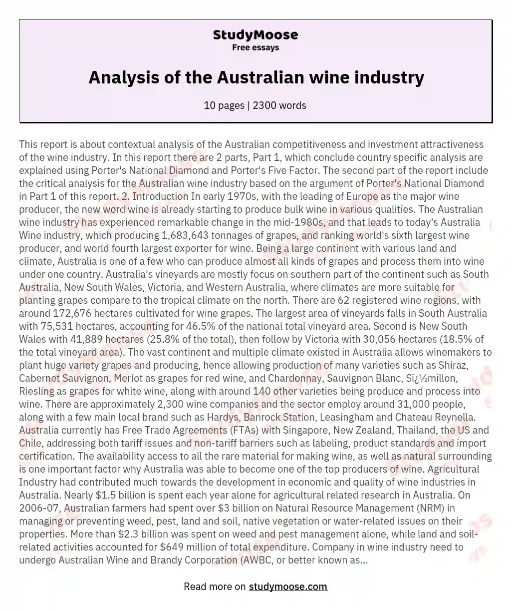 Analysis of the Australian wine industry essay