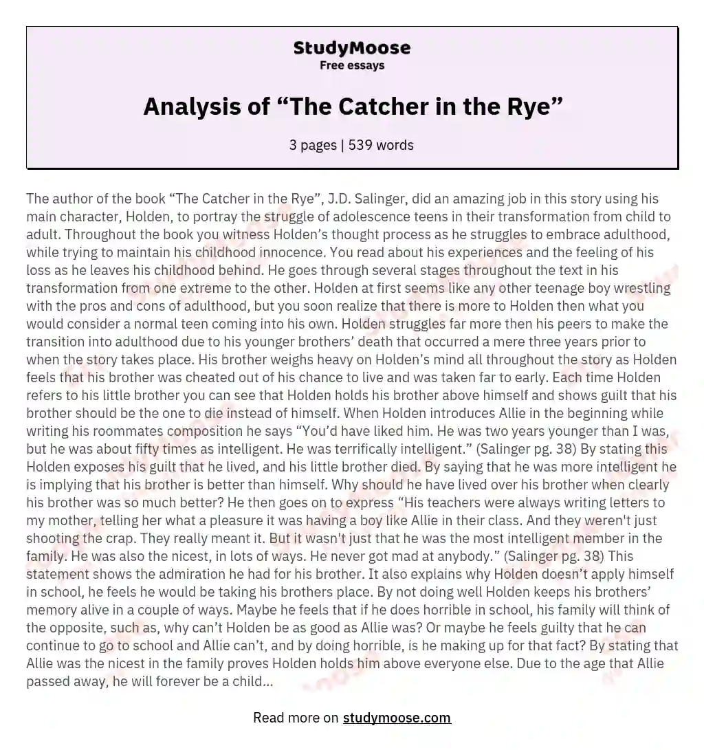 Analysis of “The Catcher in the Rye”