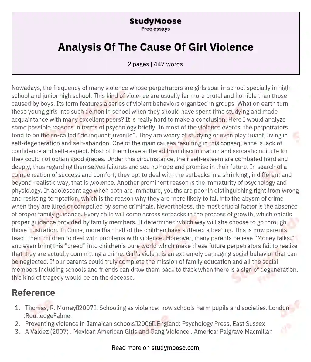 Analysis Of The Cause Of Girl Violence essay