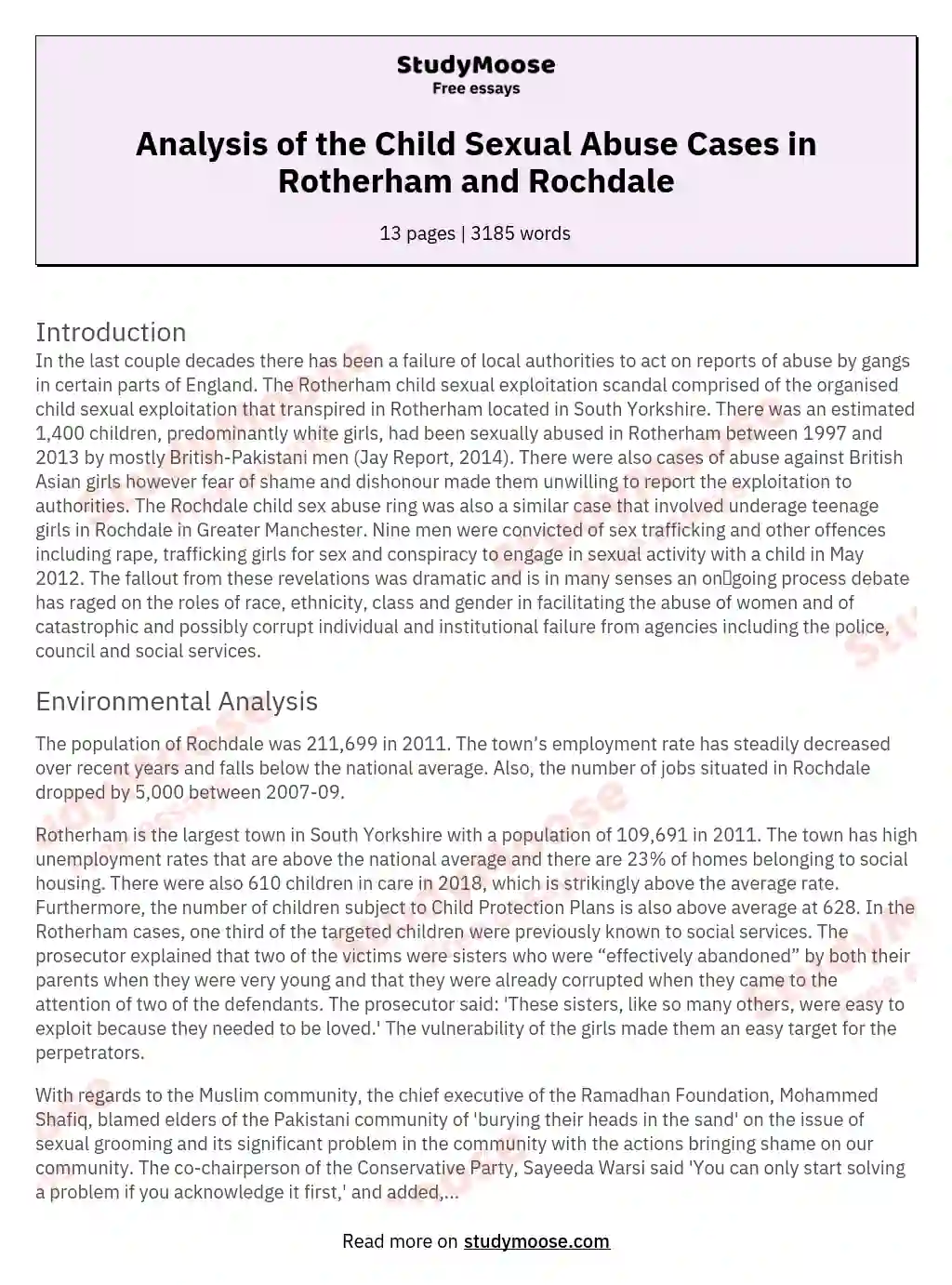 Analysis of the Child Sexual Abuse Cases in Rotherham and Rochdale