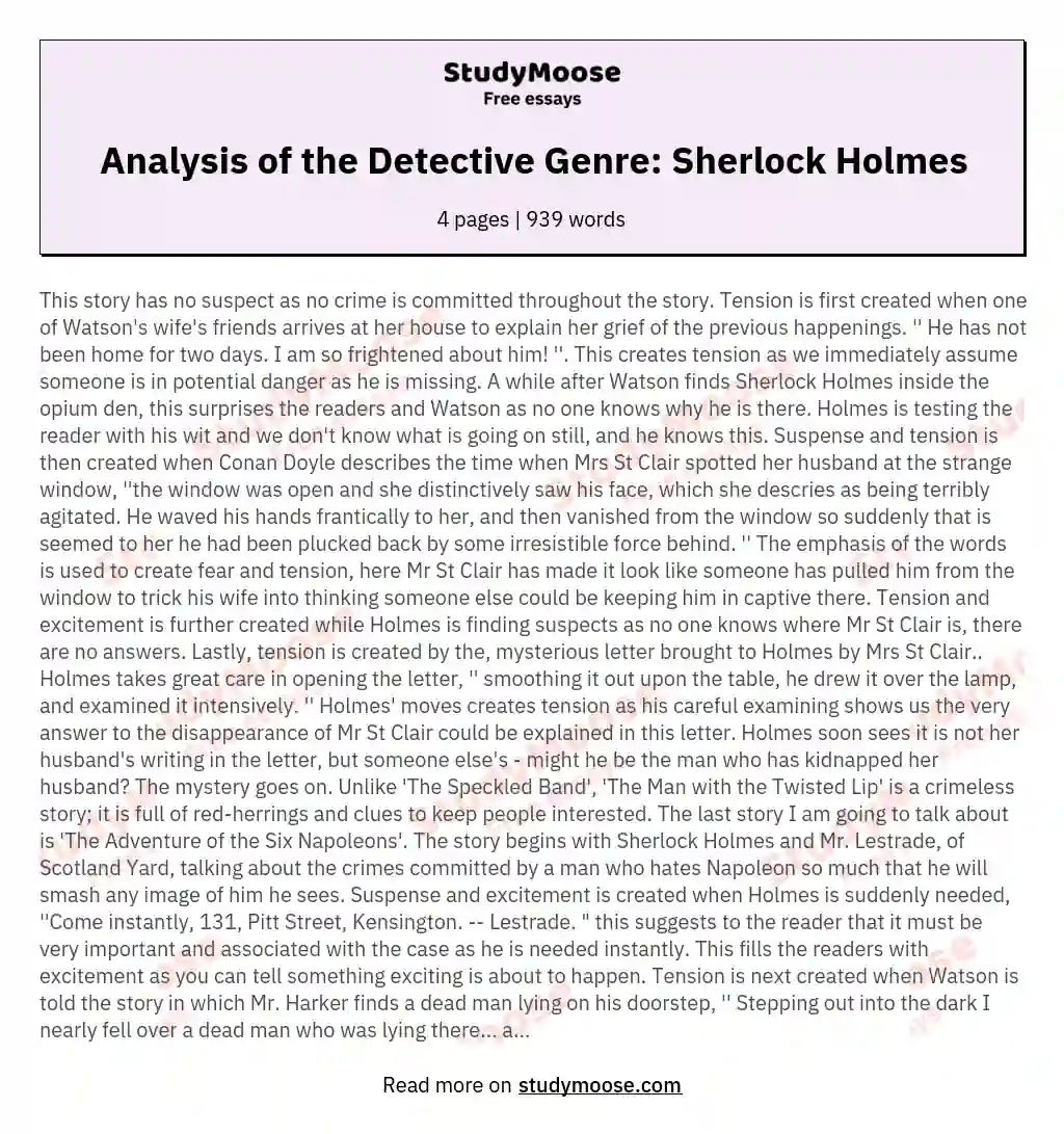 Analysis of the Detective Genre: Sherlock Holmes essay