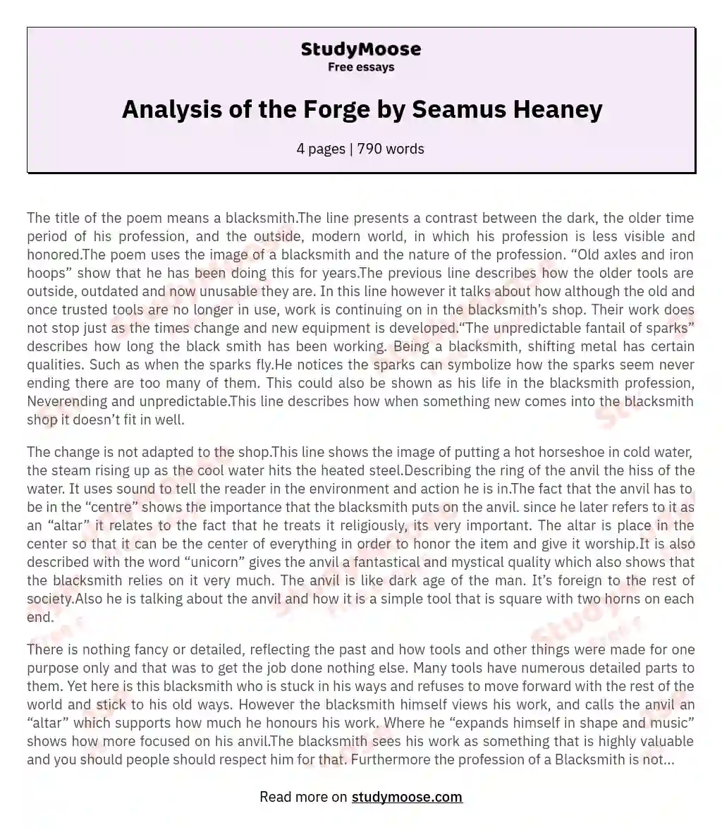 Analysis of the Forge by Seamus Heaney essay