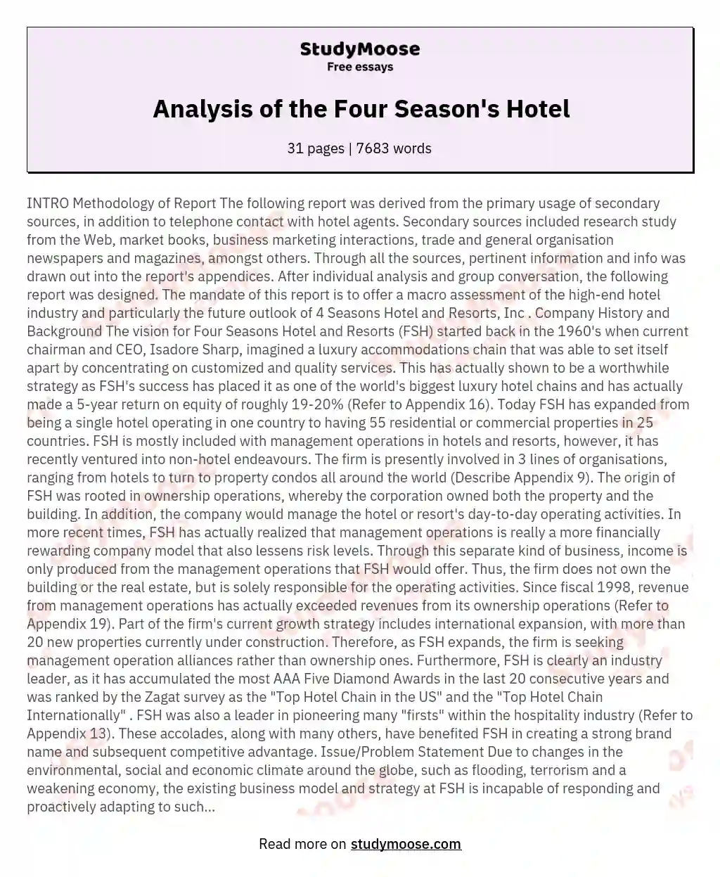 Analysis of the Four Season's Hotel