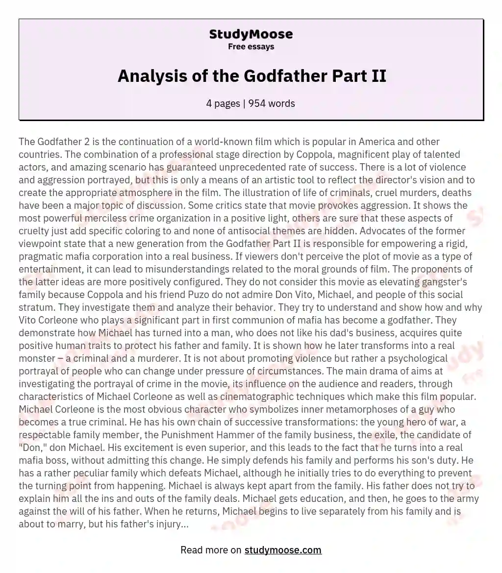 Analysis of the Godfather Part II essay