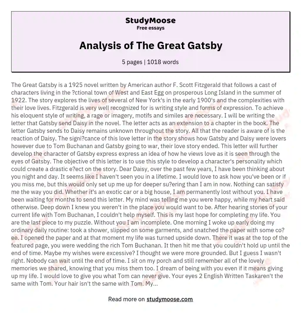 Analysis of The Great Gatsby essay
