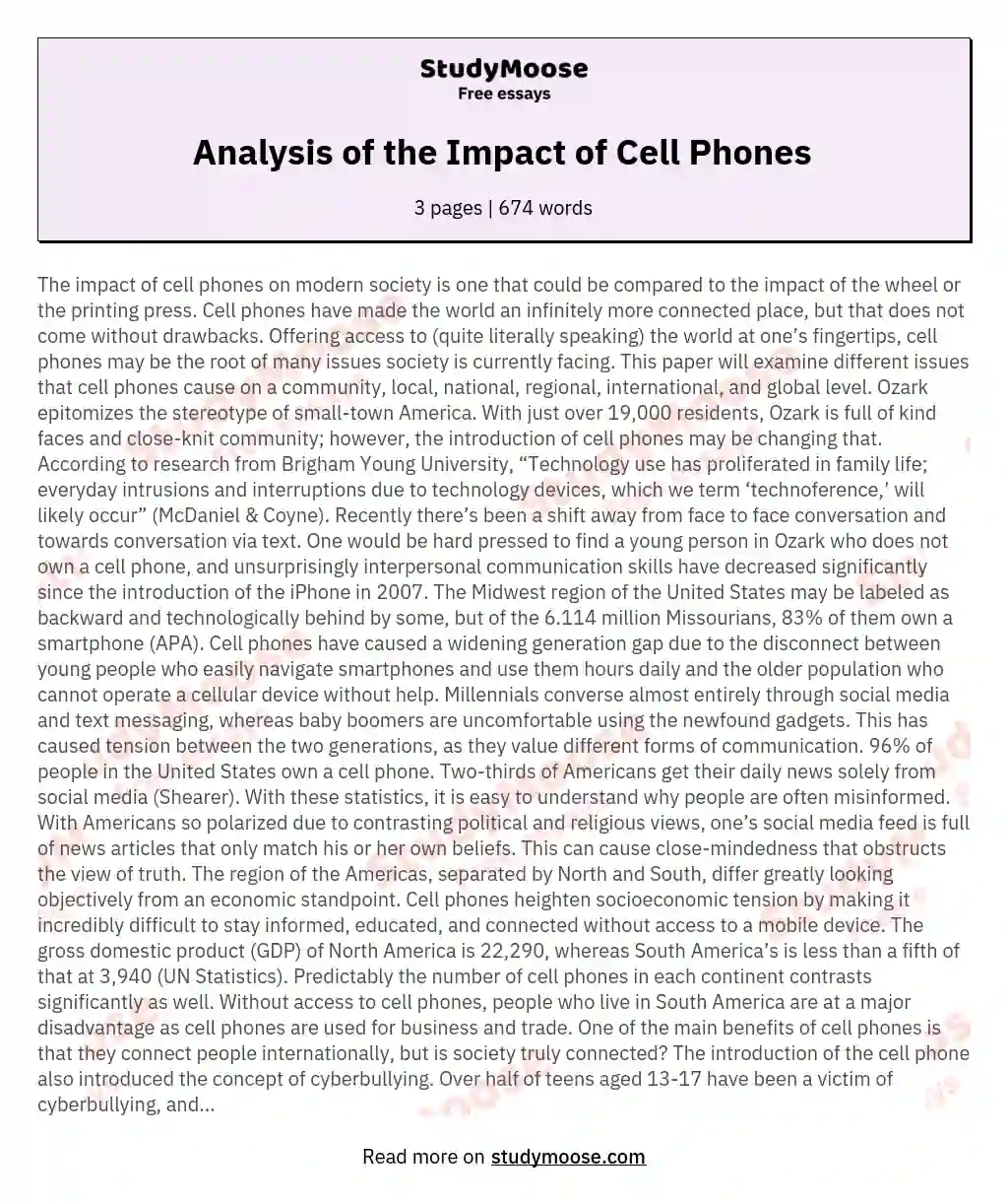 cell phone topic essay