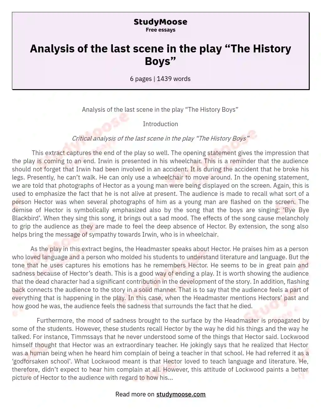 Analysis of the last scene in the play “The History Boys” essay