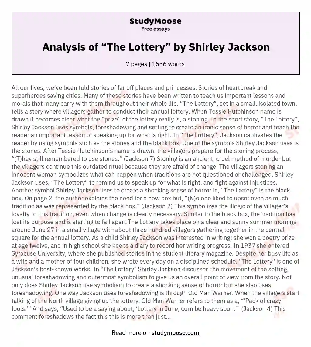 Analysis of “The Lottery” by Shirley Jackson