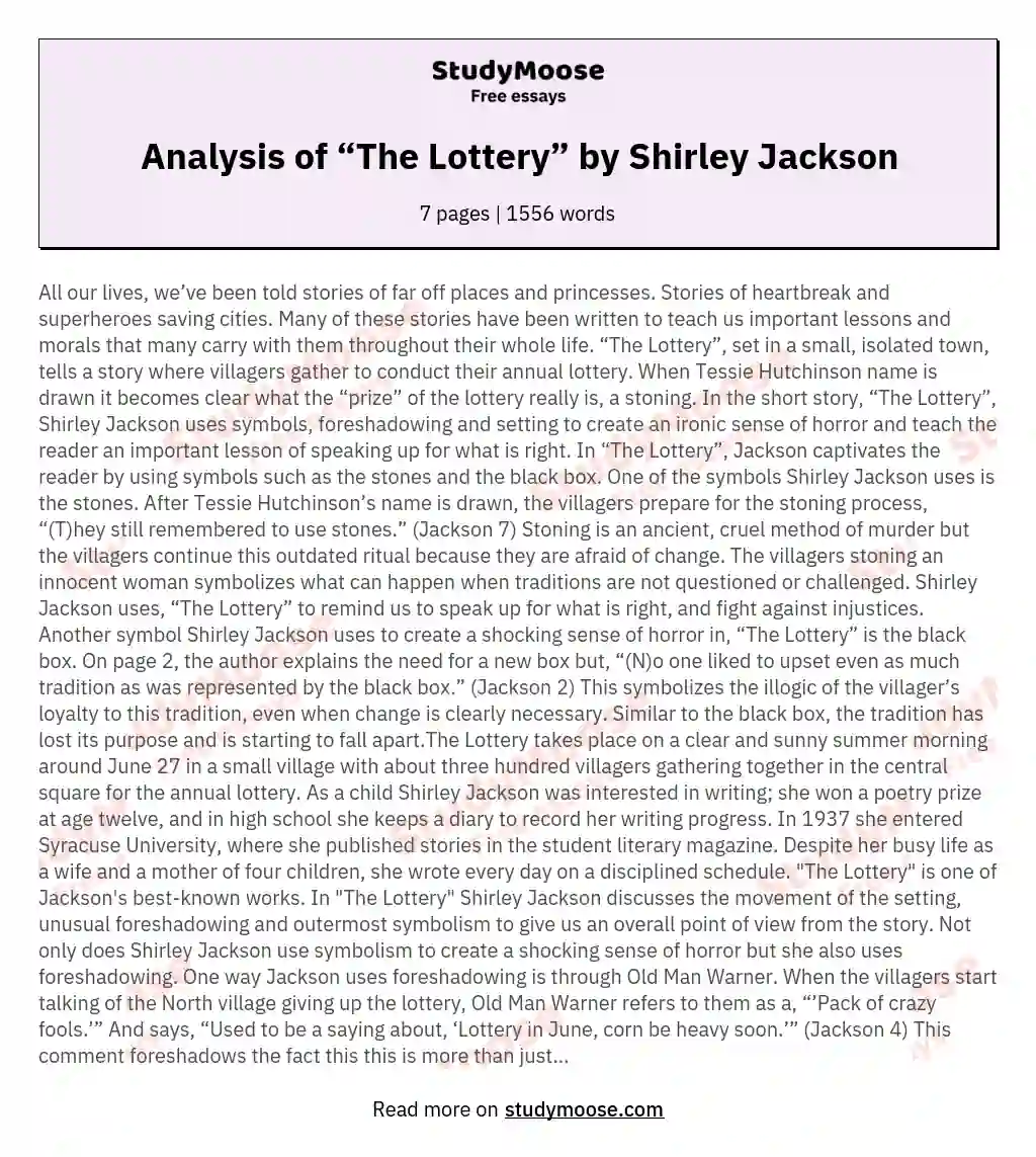 the lottery foreshadowing essay