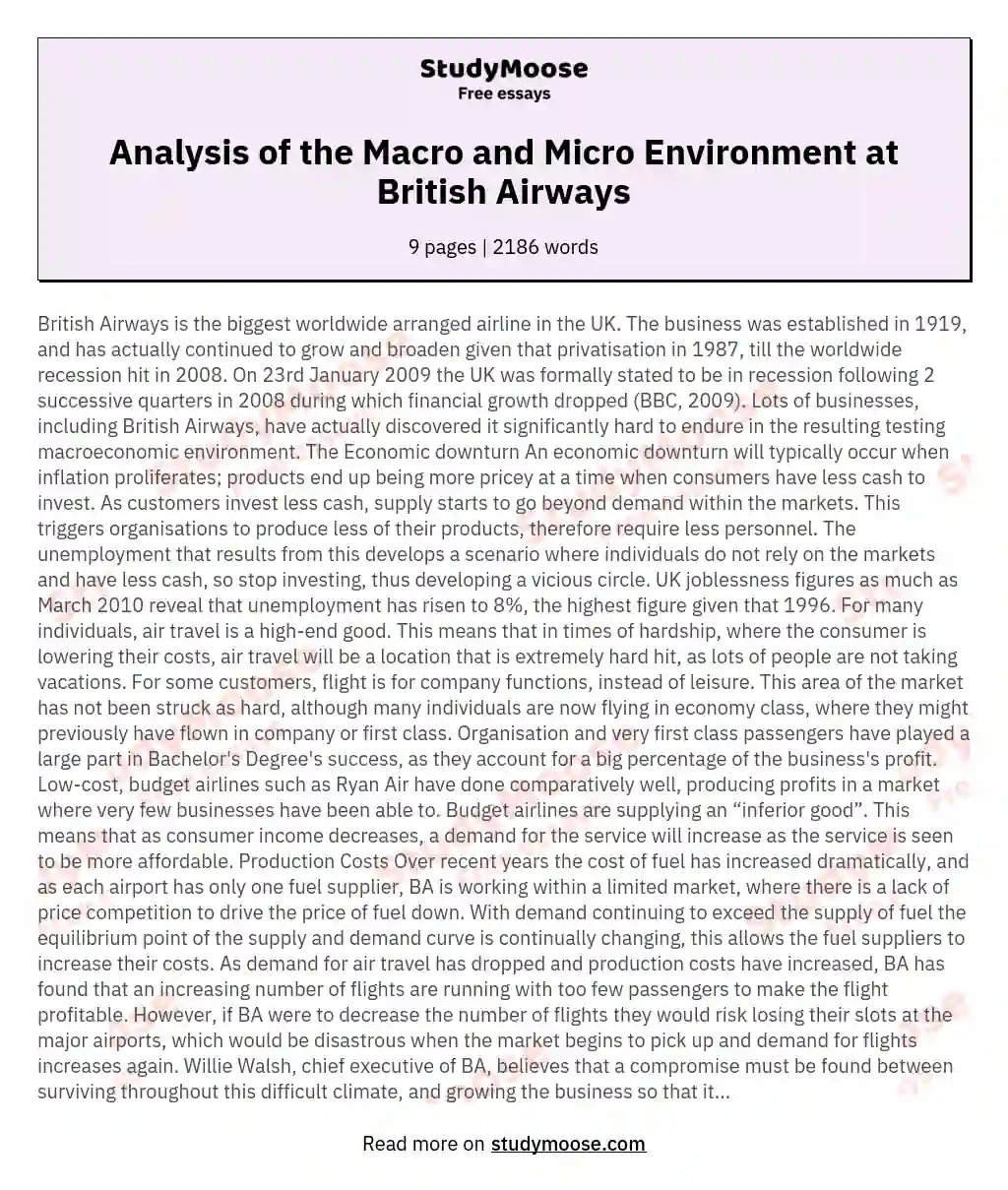 Analysis of the Macro and Micro Environment at British Airways
