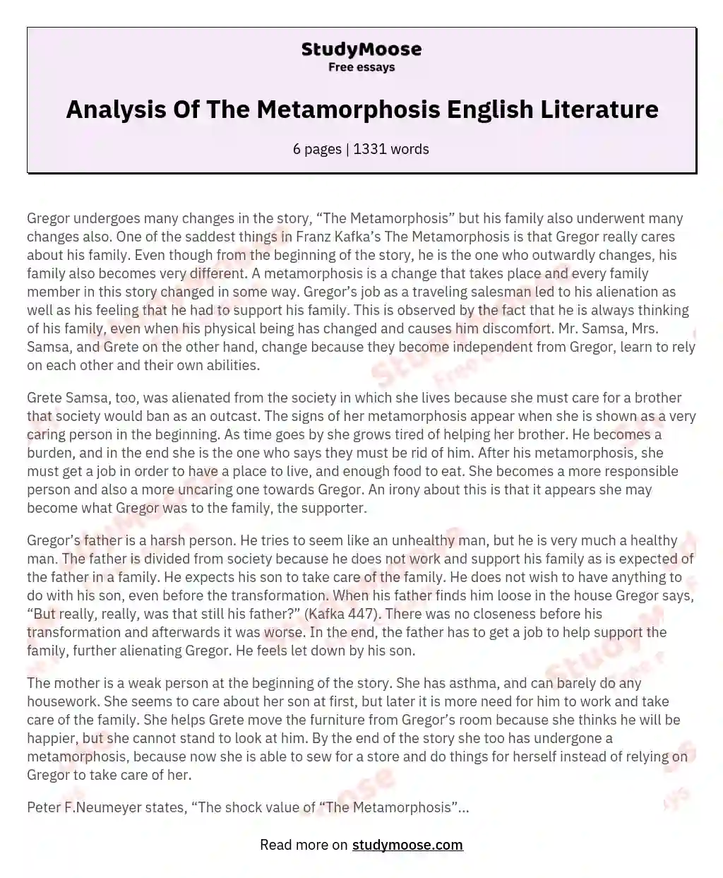 character analysis essay of metamorphosis