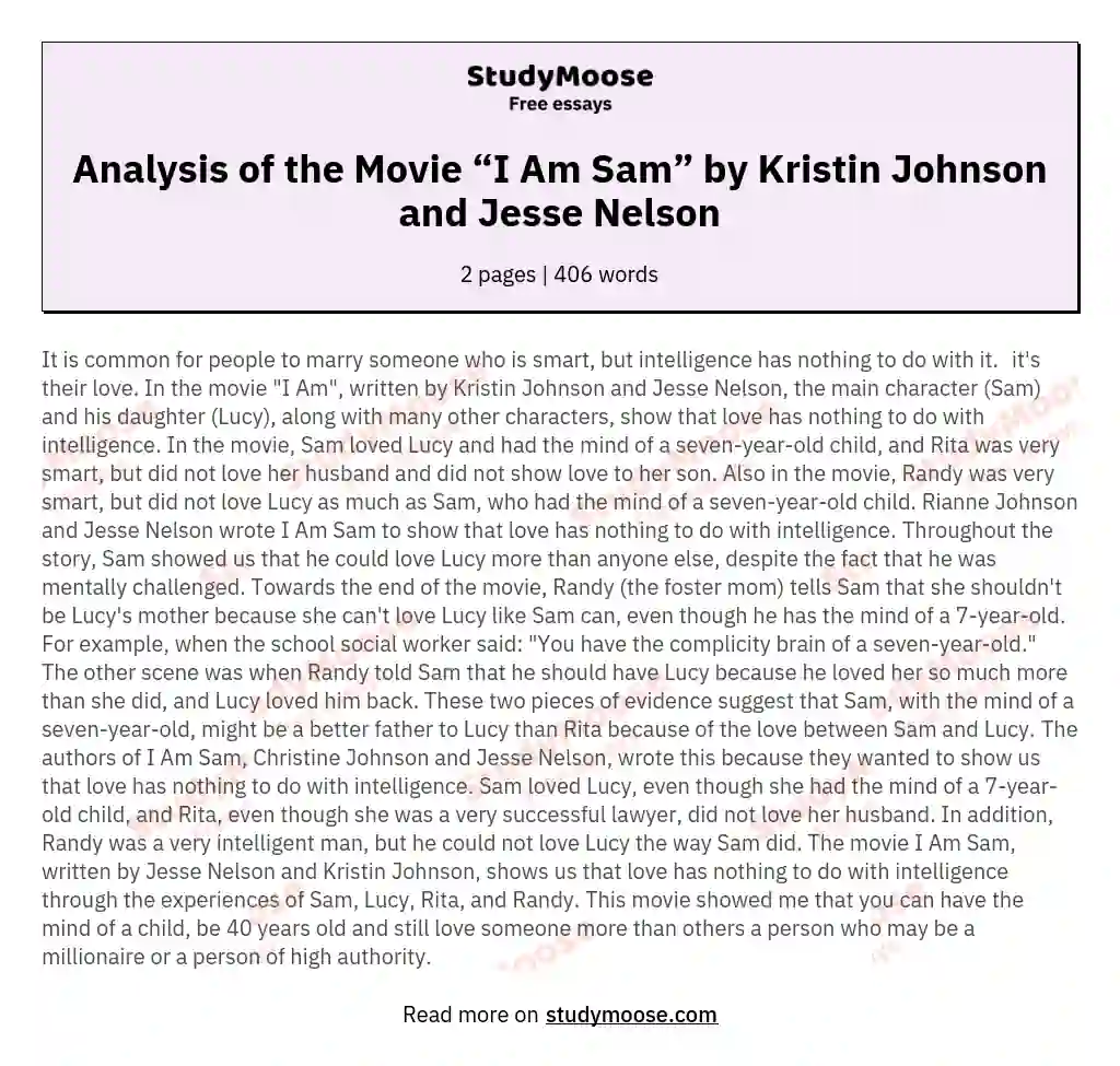 Analysis of the Movie “I Am Sam” by Kristin Johnson and Jesse Nelson essay